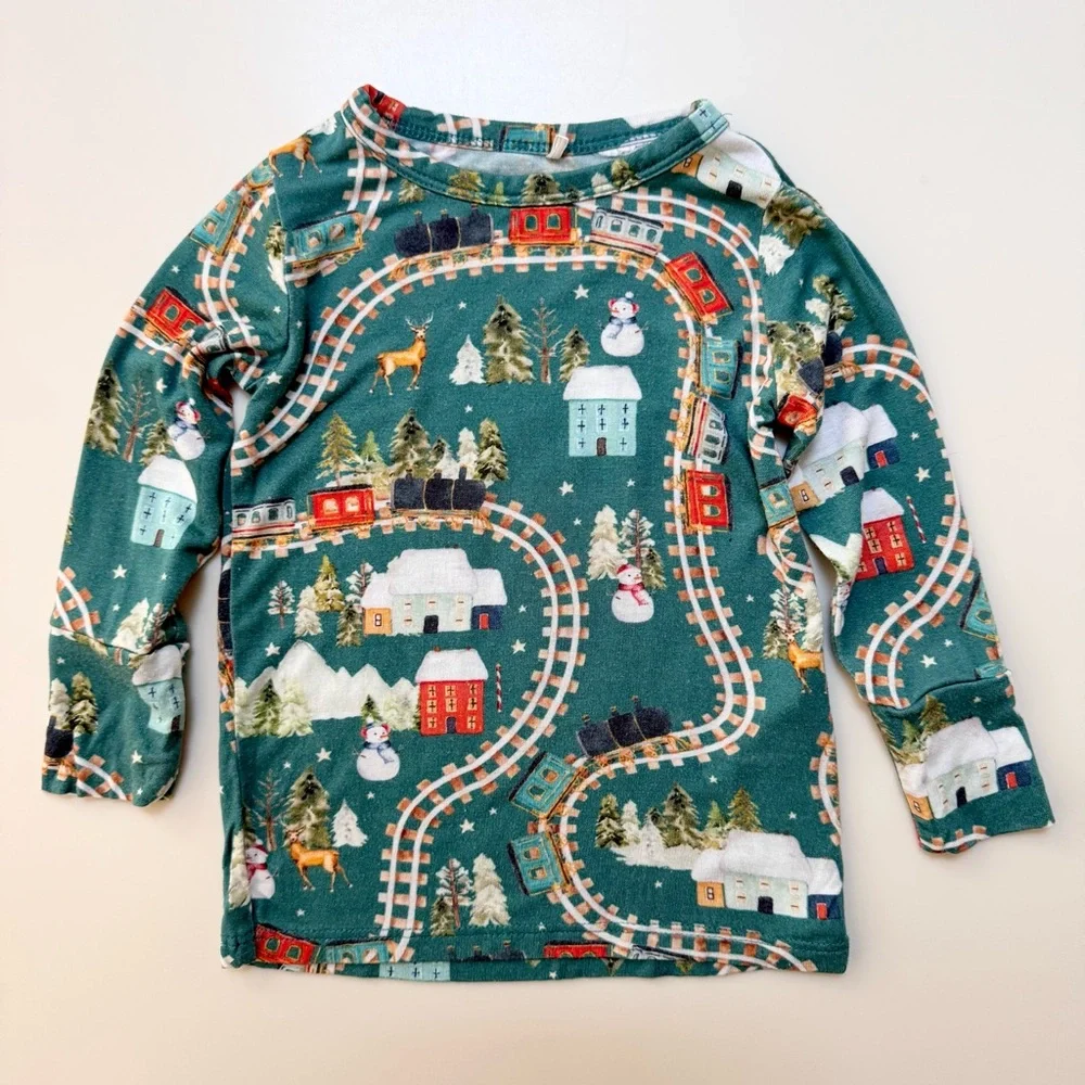 Posh Peanut Bamboo Wyatt Snowman Holiday Train Pajamas, Size 12-18m